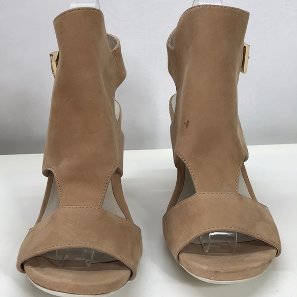 Kenneth Cole New York Nude-Colored Leather Suede Wedge Sandals - Picture 2 of 14